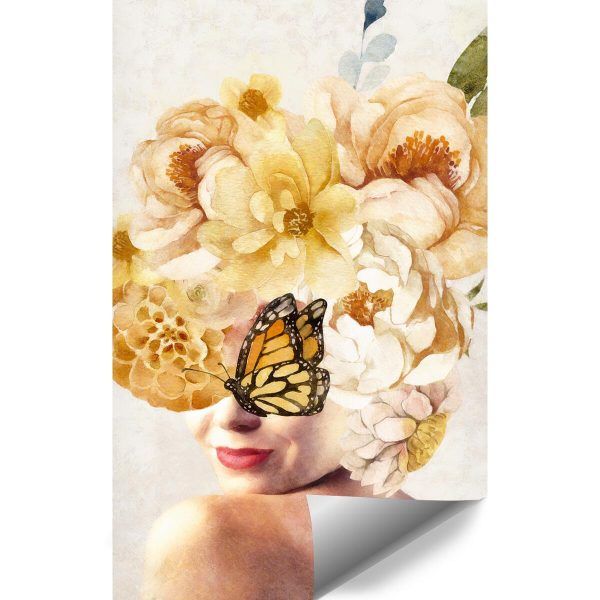 Tapeta z kwiatami i motylem do przedpokoju