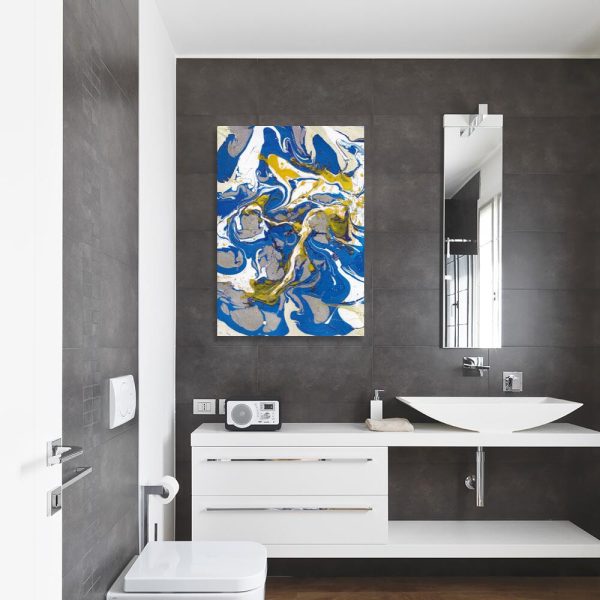 Obraz z granatową abstrakcją do toalety