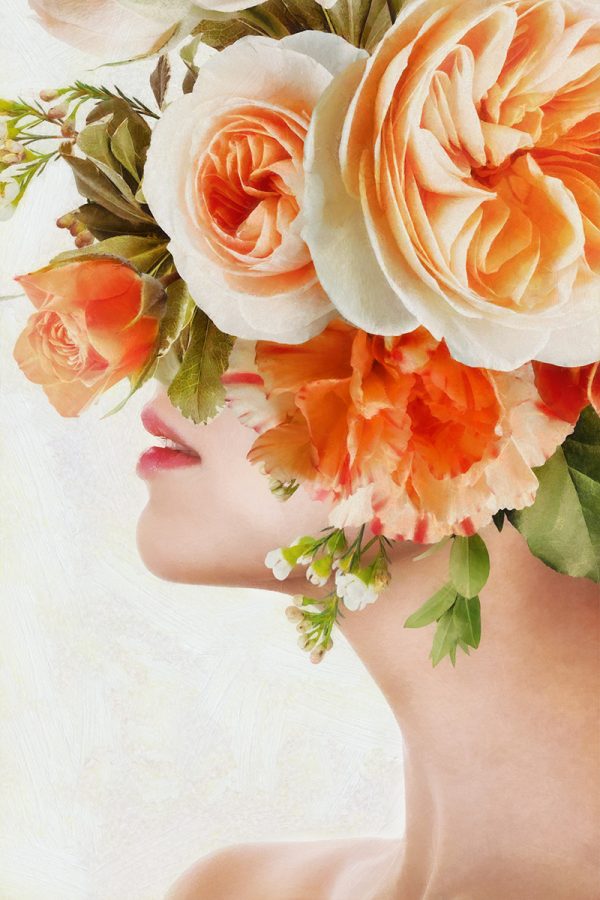 Obraz z kobietą i kwiatami