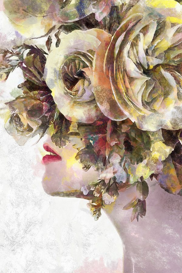 Obraz z kobietą i kwiatami