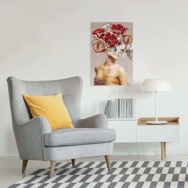 Obraz z motywem kobiecej postaci i kwiatów