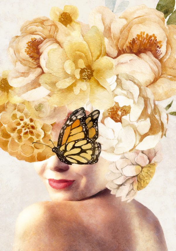 Plakat w żółtej tonacji z kobietą