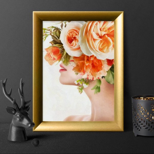 Plakat z kobietą i łososiową różą do pokoju