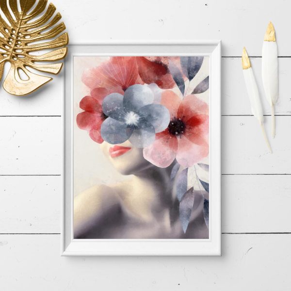 Plakat z kobietą i makami do przedpokoju