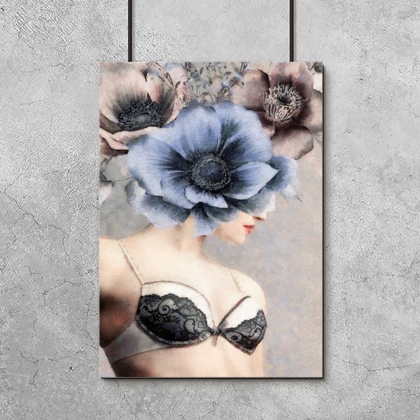 Plakat z kobietą w negliżu i anemonem