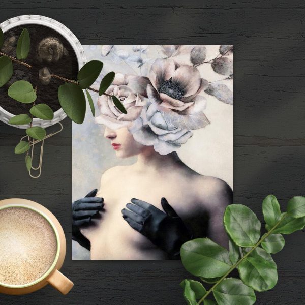 Plakat z kobietą w rękawiczkach