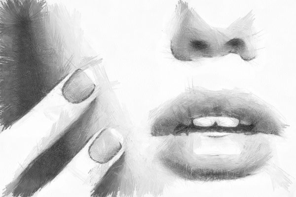 Tapeta kobieca twarz w zbliżeniu w szarym kolorze