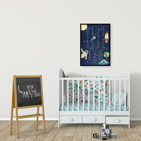Plakat z motywem cyfr w elementami kosmosu
