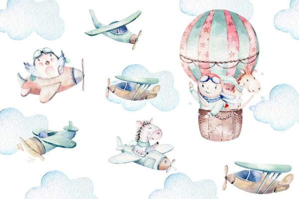 Tapeta z samolrtami i balonami dla dzieci