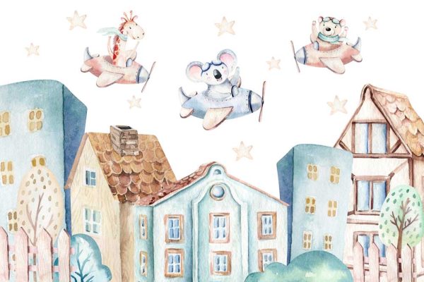 Tapeta ze zwierzątkami w samolocikach