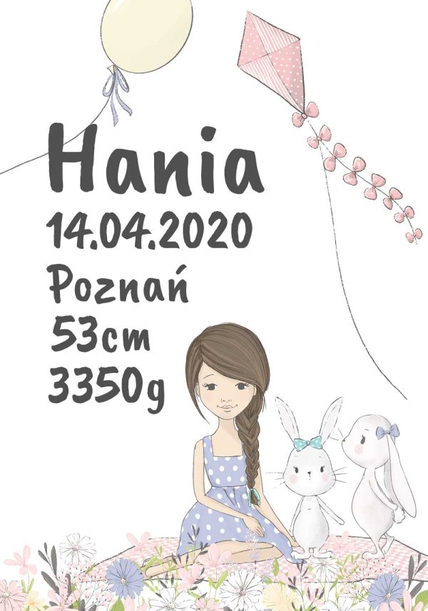 Metryczka na plakacie dla Hani