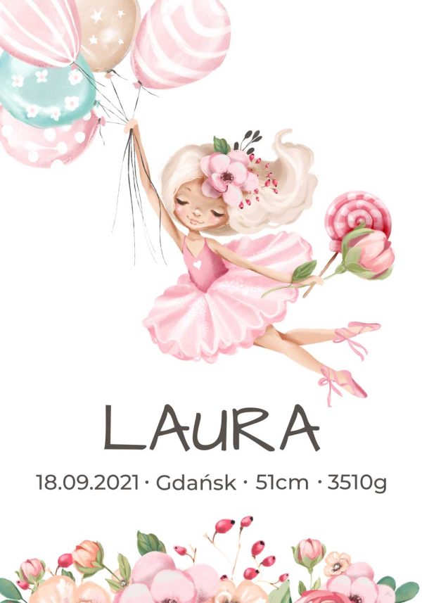 Plakat z metryczka dla dziewczynki