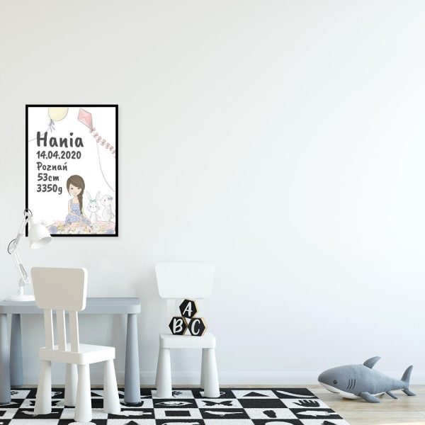 Spersonalizowany plakat z metryczką dla dziewczynki