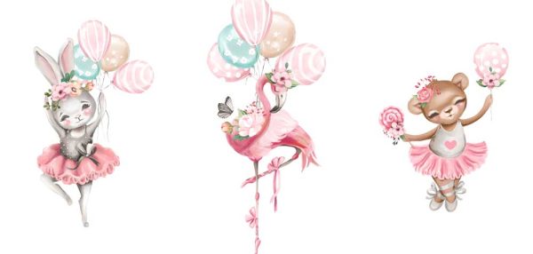 Tryptyk plakatów z różowymi tancerkami