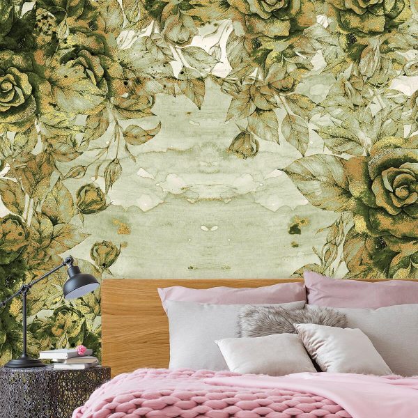 Foto-tapeta z motywem różyczek w odcieniach zieleni