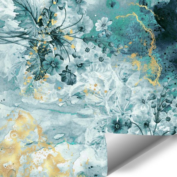 Fototapeta w turkusie z kwiatami