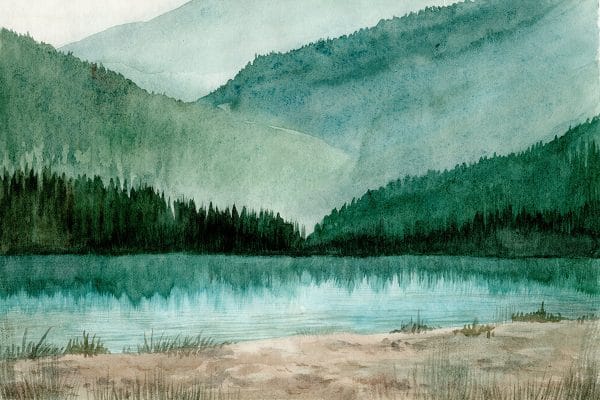 Fototapeta w zielonym kolorze z krajobrazem