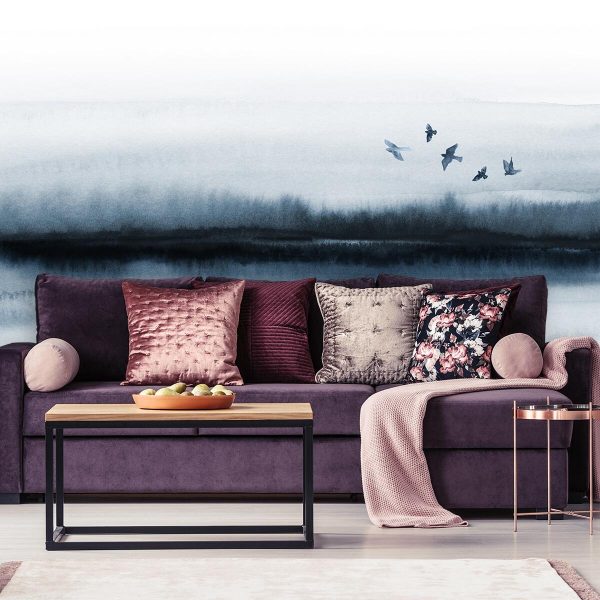 Granatowa tapeta z ptakami