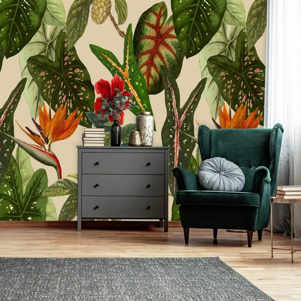 Tropikalne kwiaty na fototapecie