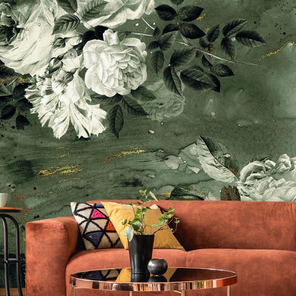 Zielona tapeta z kwiatami