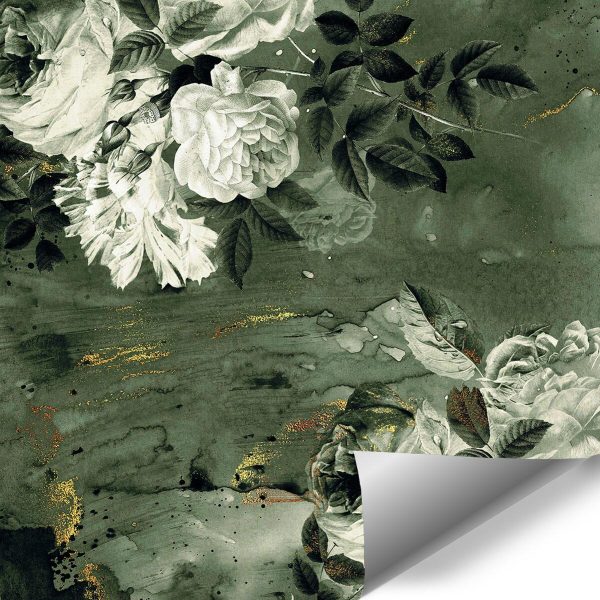 Zielonkawa tapeta z kwiatami