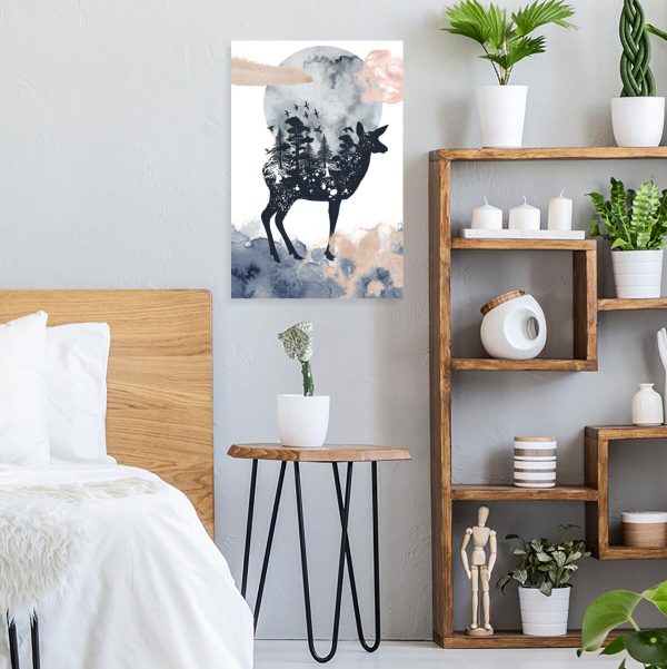 Las na obrazie z sarną