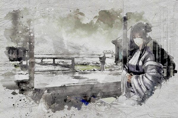 Obraz z Japonka przy herbacie