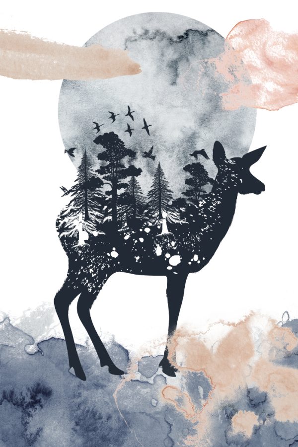 Obraz z kozą sarny i drzewami