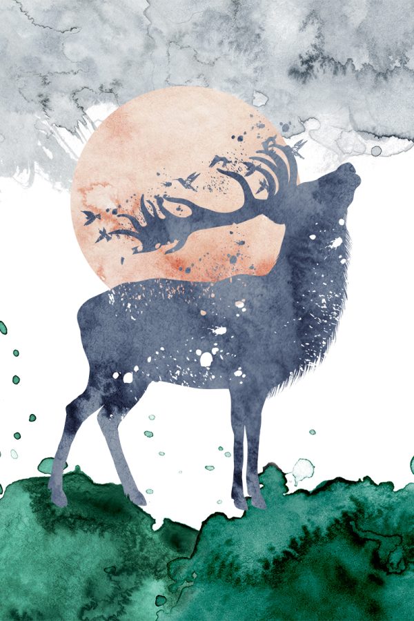 Obraz z motywem księżyca i jelenia