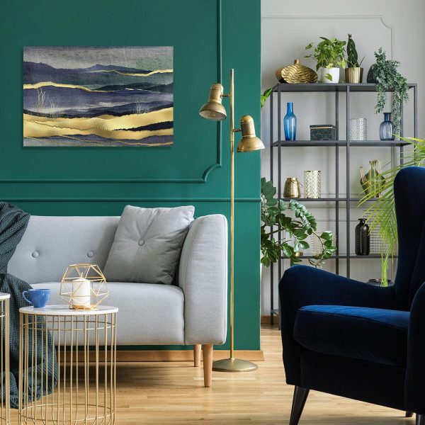 Obraz z ptakami nad polami w fiolecie