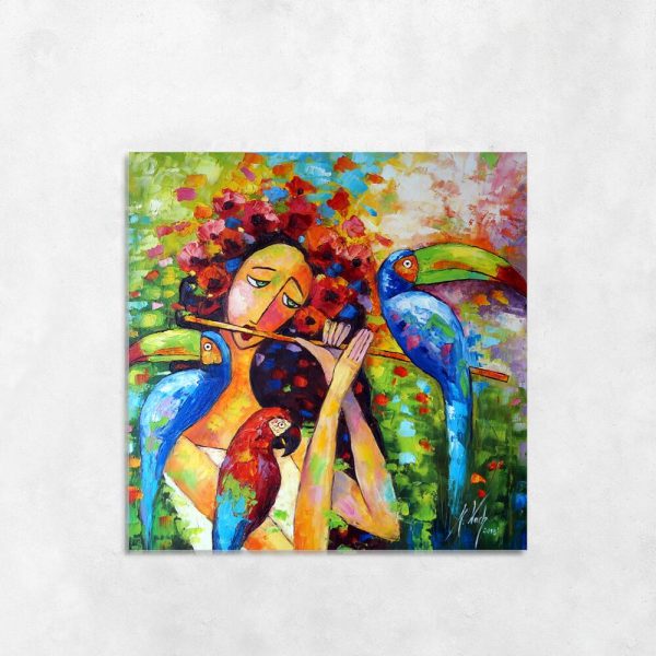 Obraz z dziewczyną grającą na flecie