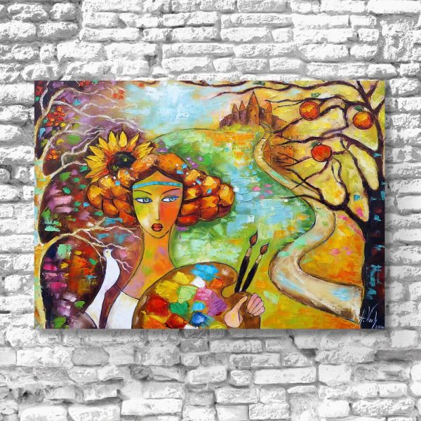 Obraz z dziewczyną i farbami