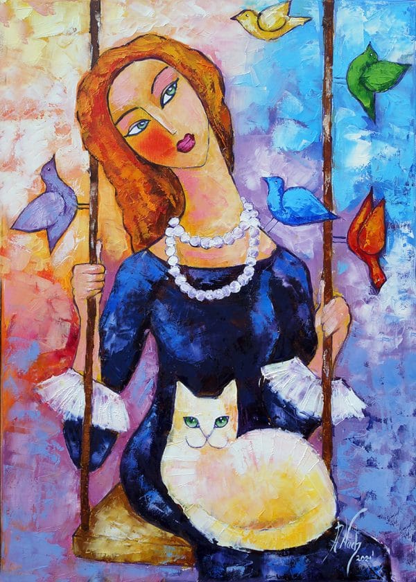 Obraz z kobietą na huśtawce