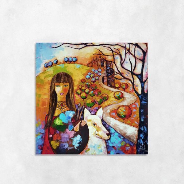 Obraz z malarką i psem