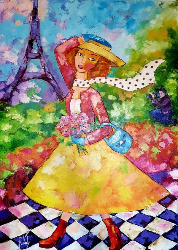 Obraz z modelką w Paryżu