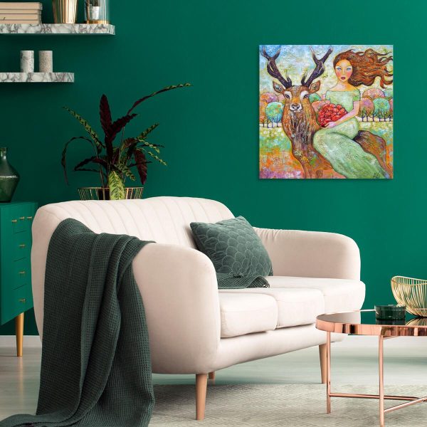 Obraz z motywem kobiety i jelenia