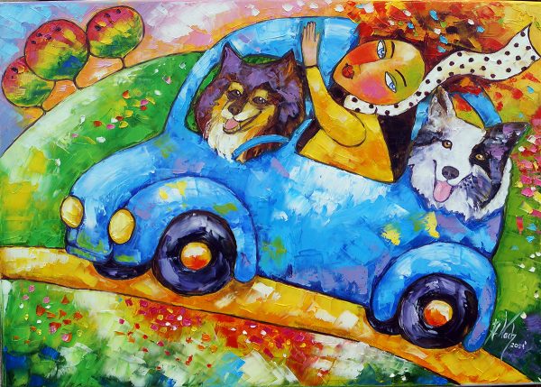 Obraz z niebieskim samochodem