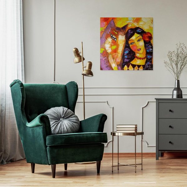 Panna z koniem na obrazie