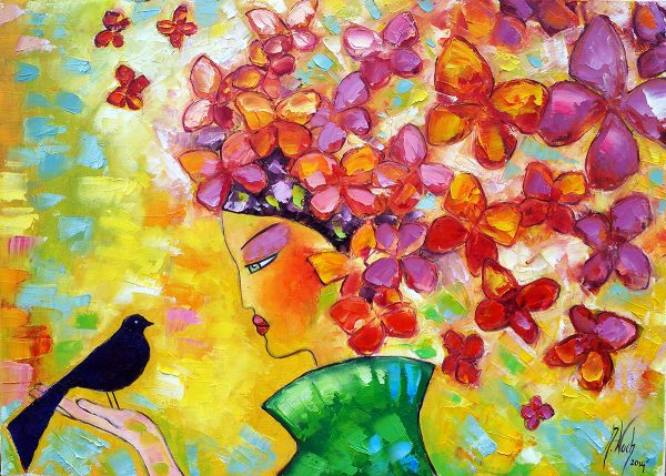 Replika obrazu z kobieta i motylami