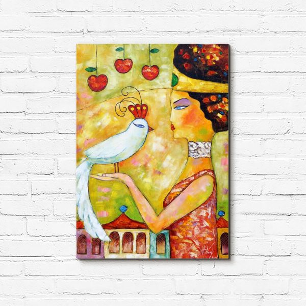 Replika obrazu z motywem kobiety i ptaka
