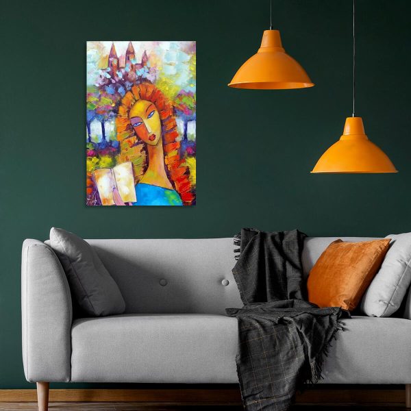 Reprodukcja obrazu z dziewczyną czytającą książkę