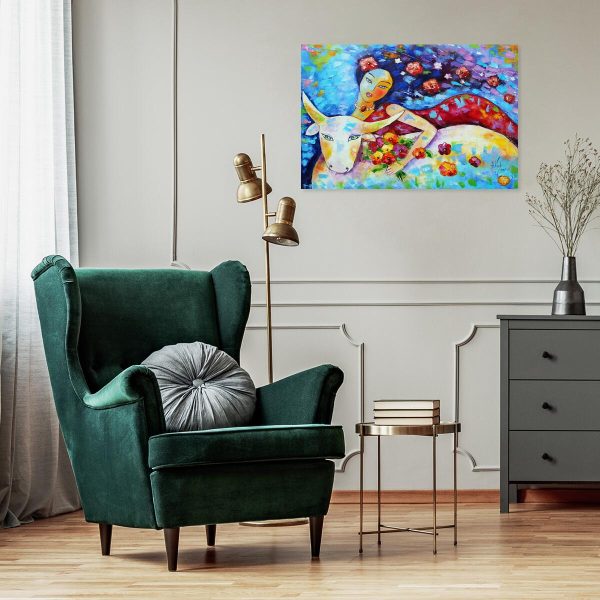 Reprodukcja z dziewczyną i bykiem