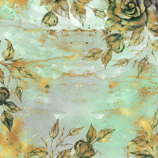 tapeta z różami na zielono-szarym tle