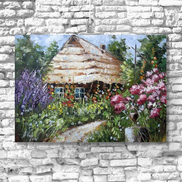 Kopia obrazu z drewnianą chatą