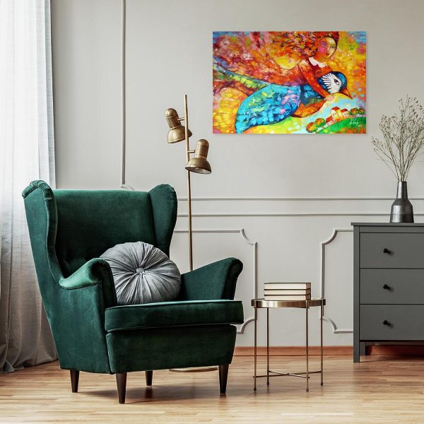 Kopia obrazu z lecącą na ptaku dziewczyną