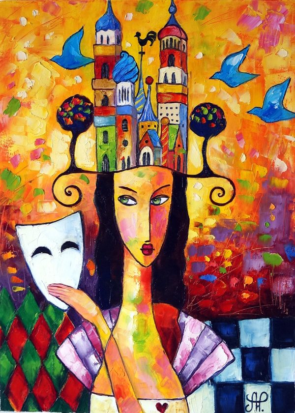 Obraz kobieta z maską