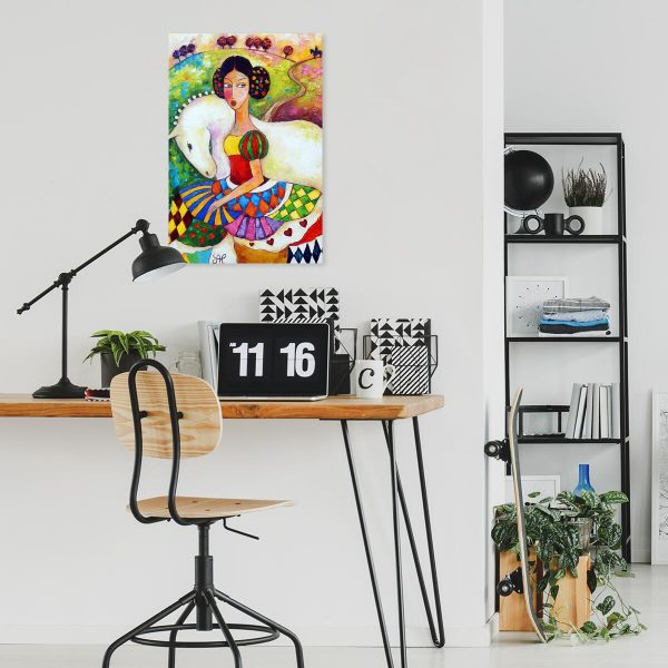 Obraz z białym koniem i cyrkówką