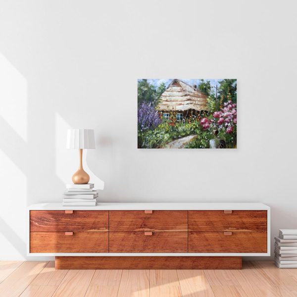 Obraz z chatą i żurawiem