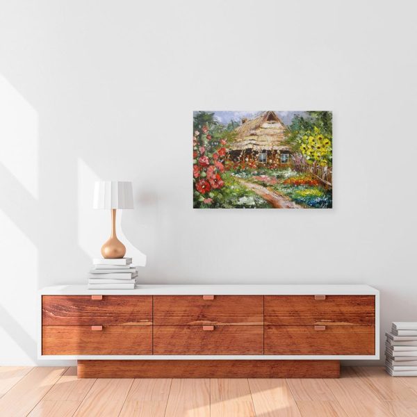 Obraz z chatą pod strzechą