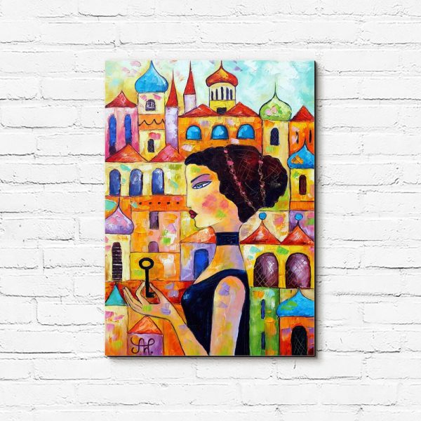 Obraz z dziewczyną na ulicy